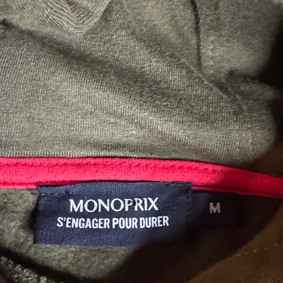Monoprix Olive Green Hoodie with Pink Trim - Size M - Picture 2 of 5